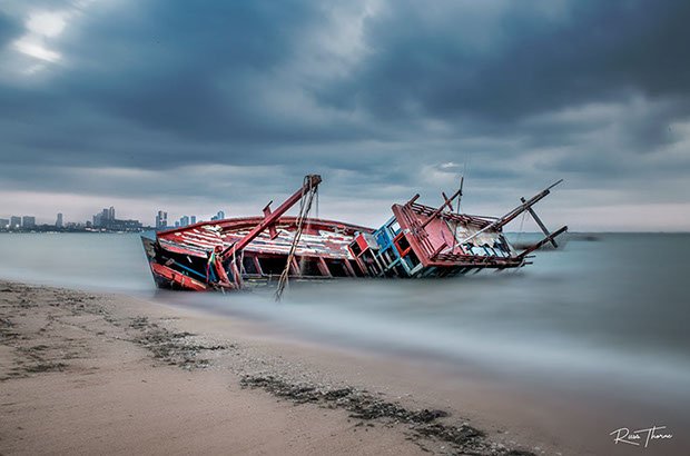Thai fishing boat left out to decay