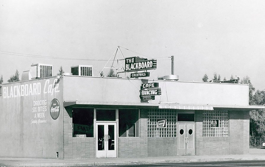 The Black Board Bar Bakersfield, Ca.. Original black and white photo.